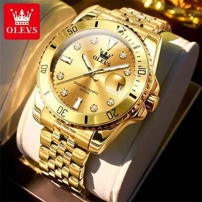 OLEVS 9809 Men Watch Original Brand Waterproof Quartz Watch Stainless Steel Strap Automatic Date  Sports Watch Mens Gifts Box