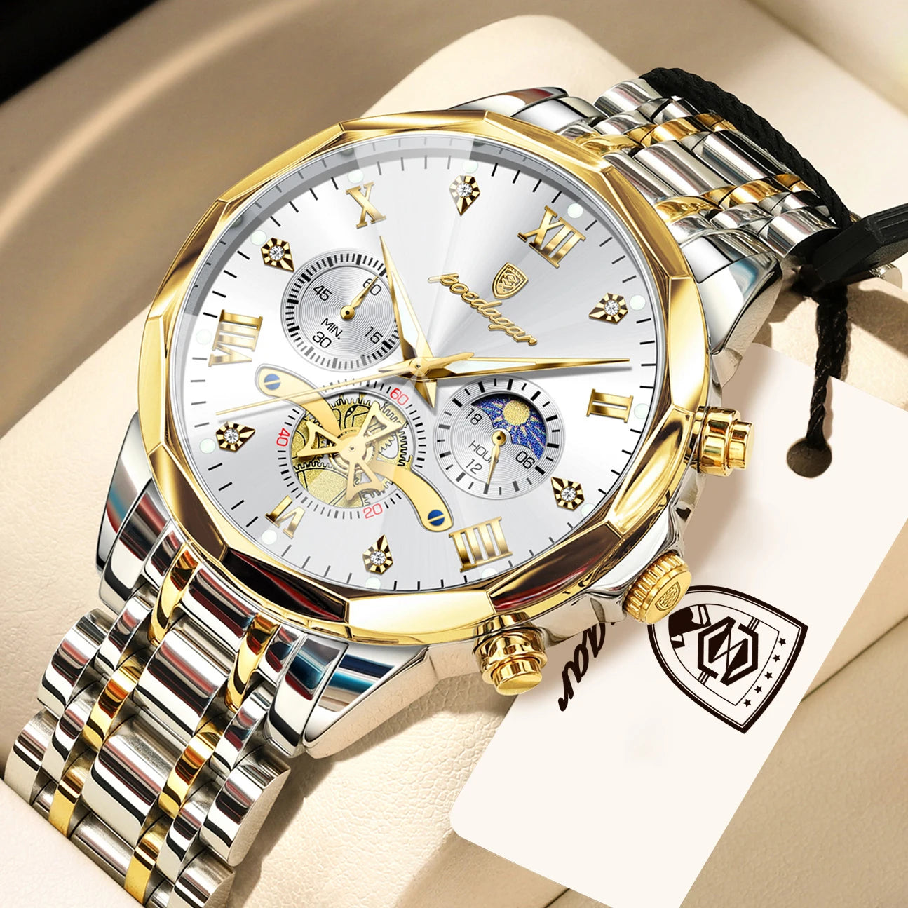 POEDAGAR Exquisite Business Men Watch Waterproof Luminous Chronograph Luxury Man Watches Stainless Steel Men's Quartz Wristwatch