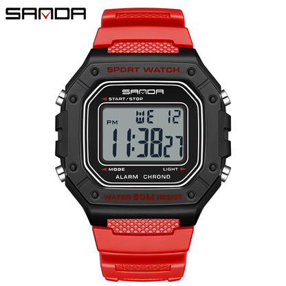 SANDA Fashion 2156 Men's Electronic Watch Movement Rectangular Sports Waterproof LED Display Screen Dial Men's Electronic Watch
