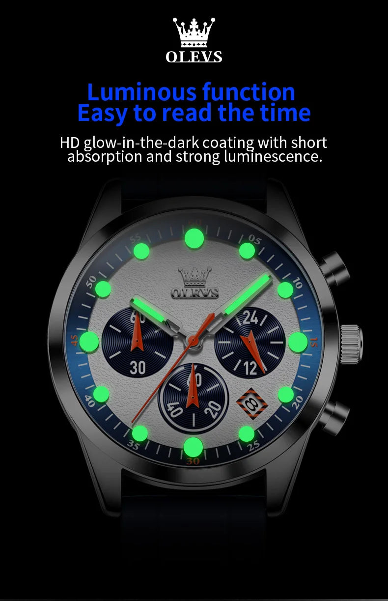 OLEVS 5602 Mens Watch Original Fashion Bright Colors Silicone Strap Quartz Wristwatch Waterproof Luminous Reloj Chronograph Date