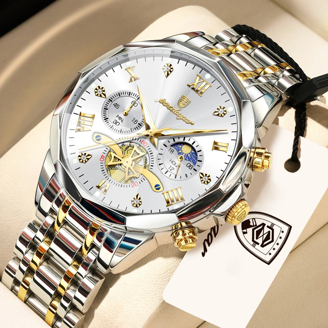 POEDAGAR Exquisite Business Men Watch Waterproof Luminous Chronograph Luxury Man Watches Stainless Steel Men's Quartz Wristwatch