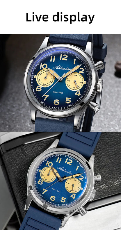 ADDIESDIVE Top Brand Man Watch 10Bar Waterproof AD2516 Super Luminous Bubble Mirror Glass VK64 Chronograph Quartz Steel Watch