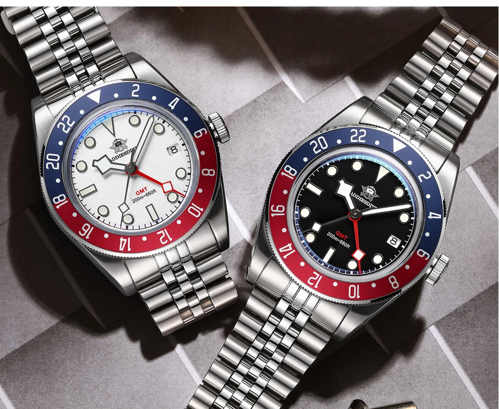 ADDIESDIVE Mens GMT Watches Luxury Stainless Steel Casual Quartz Watch Men Sport 200MM Waterproof Wristwatches Relogio Masculino