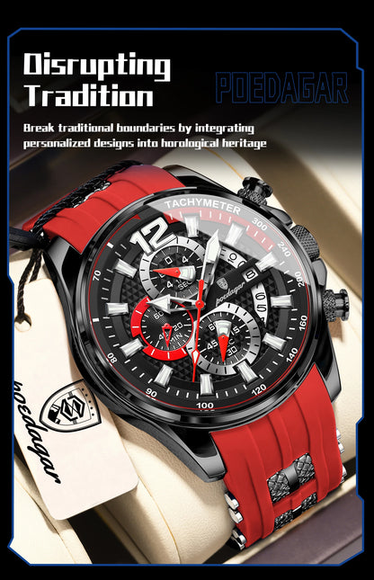 POEDAGAR Functional Watch For Men Date Chronograph Luminous Waterproof Silicone Classic Male Watch Quartz Original Men's Watches