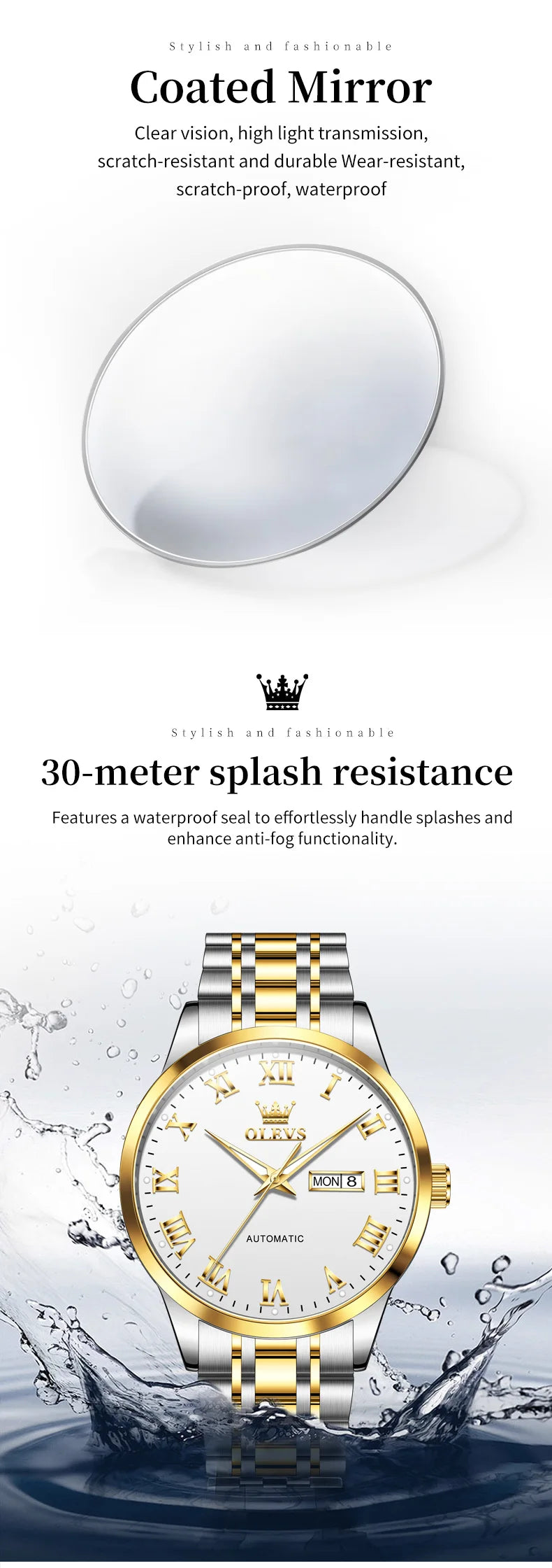 OLEVS 7060 Men's Automatic Watch Stainless steel Strap Waterproof Calendar Mechanical Watch for Men