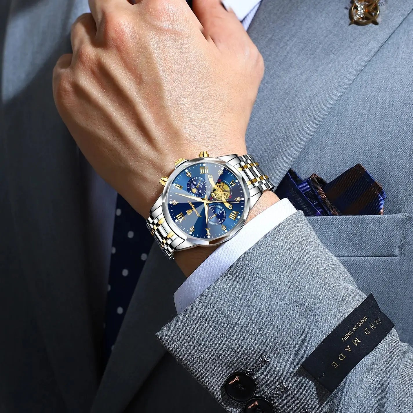 POEDAGAR Exquisite Business Men Watch Waterproof Luminous Chronograph Luxury Man Watches Stainless Steel Men's Quartz Wristwatch