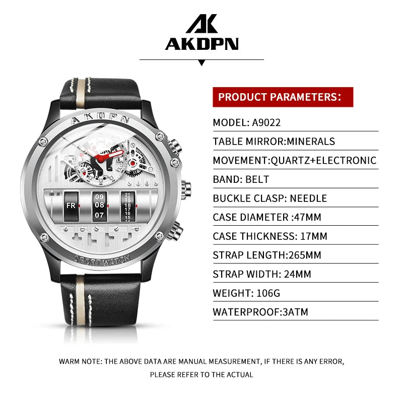 AKDPN Men's Watches Electronics Luxury Quartz Watches for Man Leather Waterproof Digital Versatile Wristwatch reloj hombre Watch