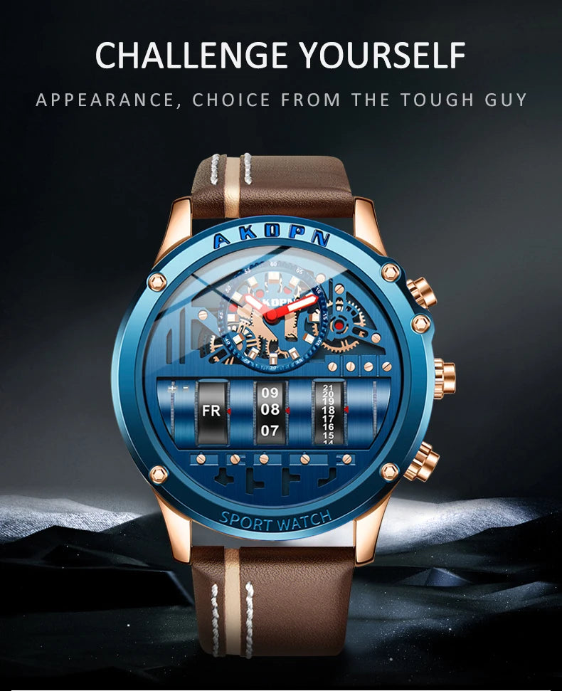 AKDPN Men's Watches Electronics Luxury Quartz Watches for Man Leather Waterproof Digital Versatile Wristwatch reloj hombre Watch