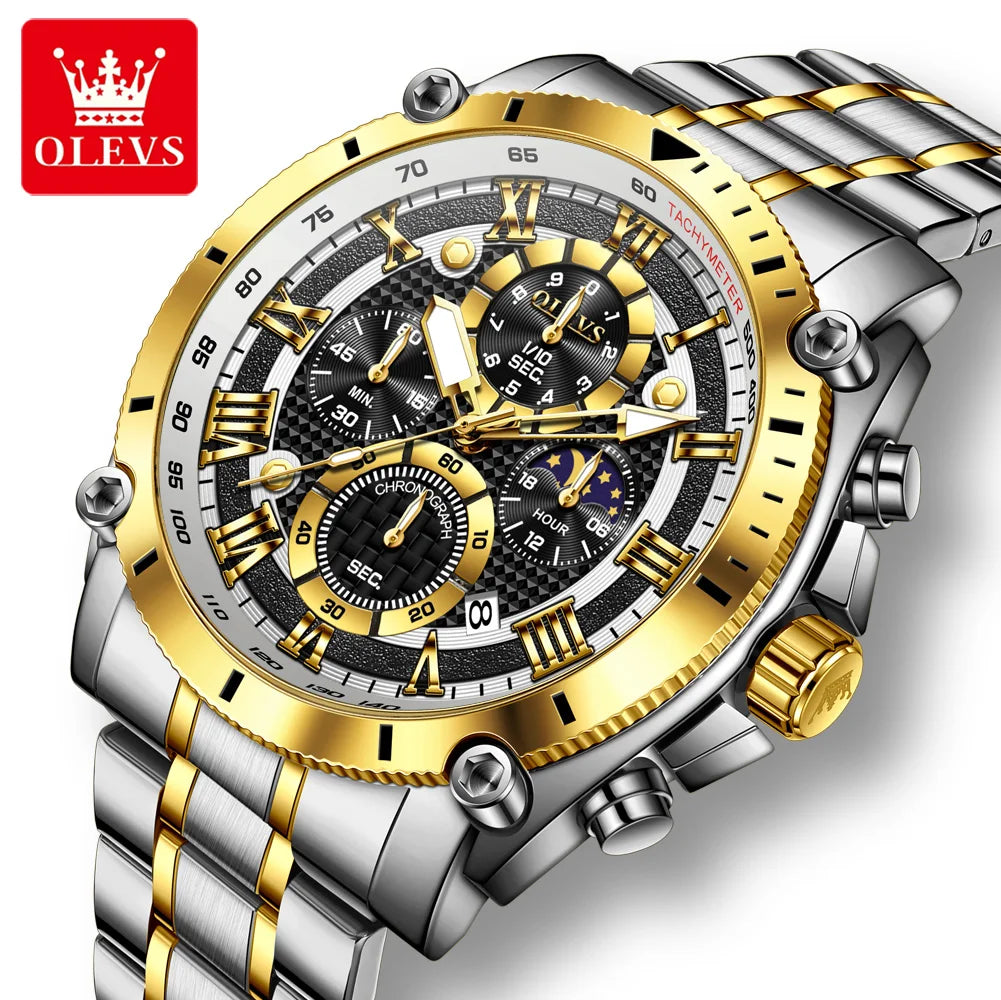 OLEVS 2025 New Men Watch Top Brand Luxury Watch Men Stainless Steel Waterproof Sport Quartz Chronograph Wrist Watch Man Relogio