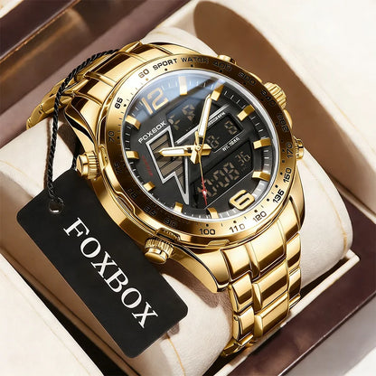 FOXBOX New Men Watches Dual Display 30M Waterproof Date Clock Wristwatch Fashion Sports Watch for Men Electronic Watches Man+Box