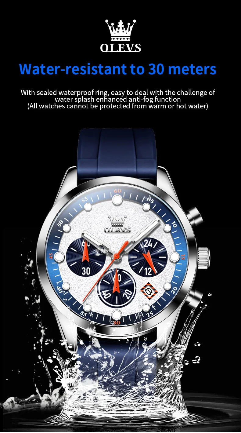 OLEVS 5602 Mens Watch Original Fashion Bright Colors Silicone Strap Quartz Wristwatch Waterproof Luminous Reloj Chronograph Date