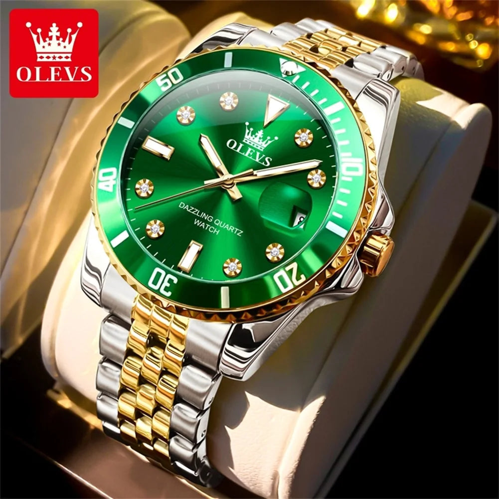 OLEVS 9809 Men Watch Original Brand Waterproof Quartz Watch Stainless Steel Strap Automatic Date  Sports Watch Mens Gifts Box