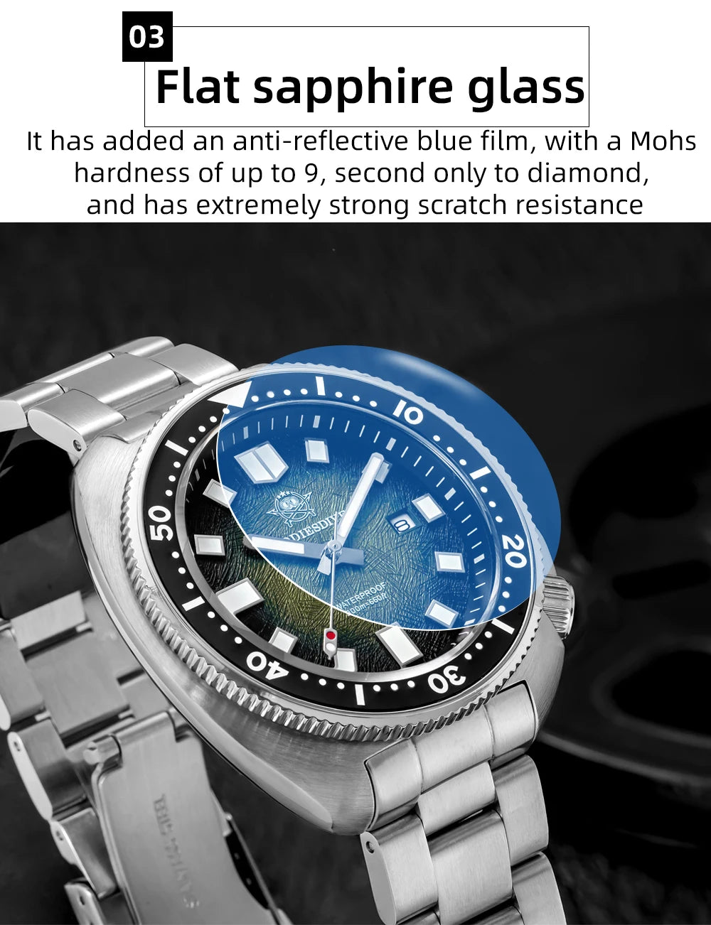 ADDIESDIVE Watch For Man AD2511 Sapphire Glass Window Display BGW9 Luminous 200M waterproof 316L Stainless Steel Quartz Watches