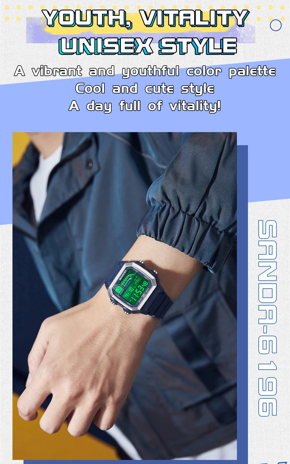 SANDA 6196 Student Electronic Watch Night Light Waterproof Sports Men's Lightweight Square Luxury Classic  Electronic Watch