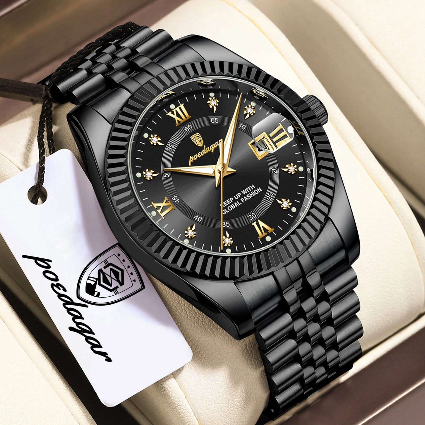 POEDAGAR Business Luxury Men Wristwatch Waterproof Luminous Date Military Man Watch Stainless Steel Fashion Men's Quartz Watches