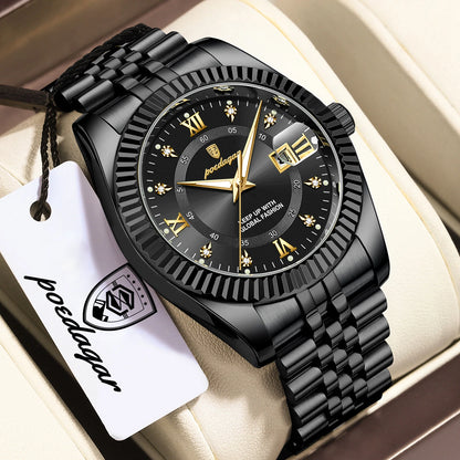 POEDAGAR Business Luxury Men Wristwatch Waterproof Luminous Date Military Man Watch Stainless Steel Fashion Men's Quartz Watches