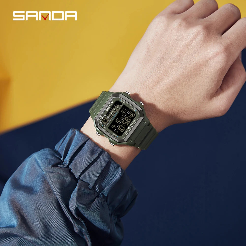 SANDA 6196 Student Electronic Watch Night Light Waterproof Sports Men's Lightweight Square Luxury Classic  Electronic Watch
