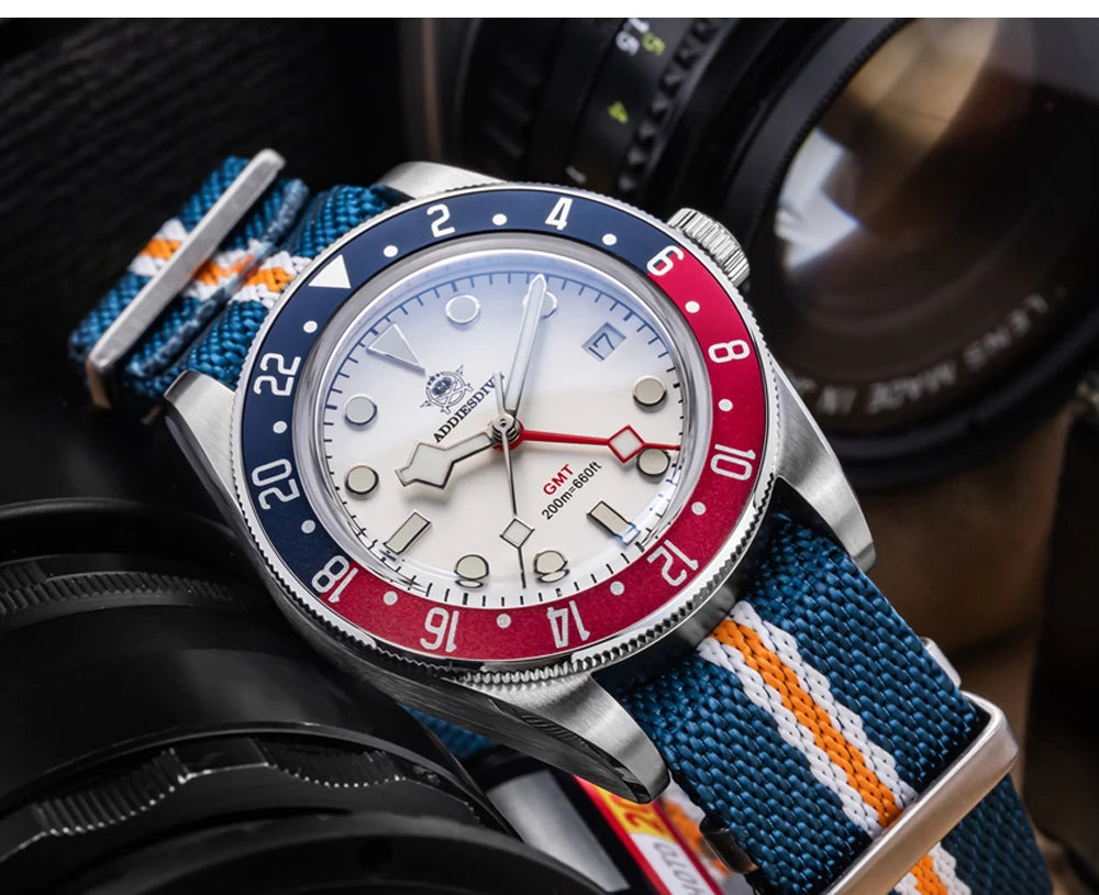 ADDIESDIVE TOP Quartz Watches 20Bar Diving BGW9 Super LuminousSwiss Ronda 515-24H GMT Watch Men's Watch relogios masculino