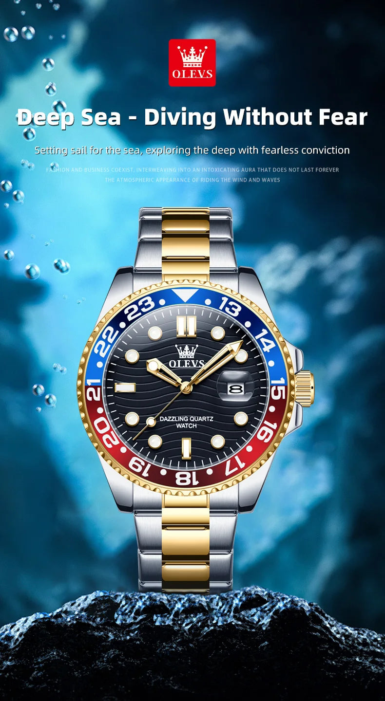 OLEVS Watches Men Diving Series Hot Original Luxury Brand Quartz Watches for Men Steel Strap Waterproof Luminous Man Watch 3610