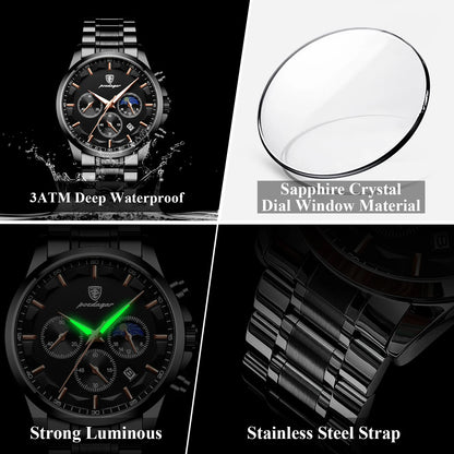 POEDAGAR Top Business Men's Watches Waterproof Luminous Stainless Steel Fashion Men Wristwatch Chronograph Date Man Quartz Watch