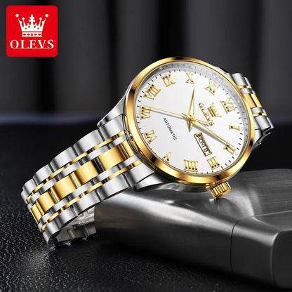 OLEVS 7060 Men's Automatic Watch Stainless steel Strap Waterproof Calendar Mechanical Watch for Men