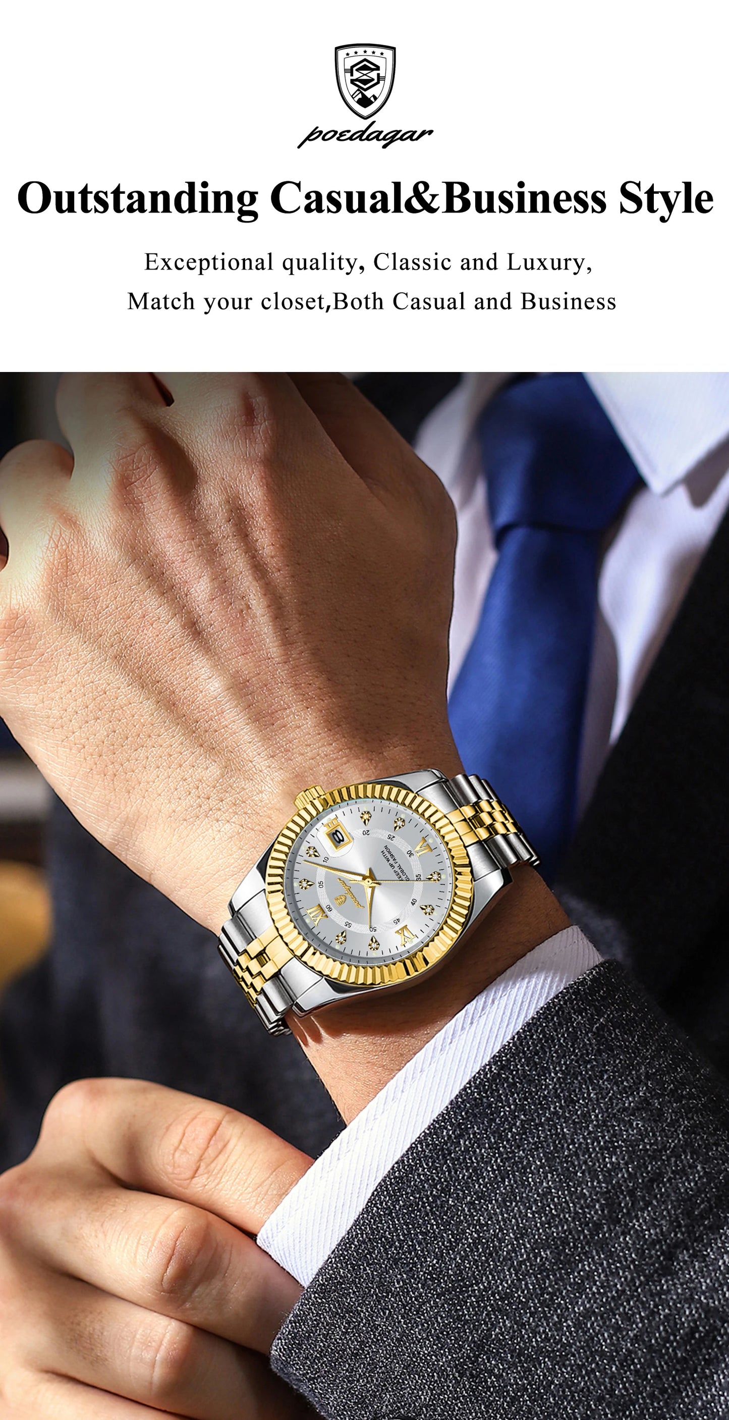 POEDAGAR Business Luxury Men Wristwatch Waterproof Luminous Date Military Man Watch Stainless Steel Fashion Men's Quartz Watches