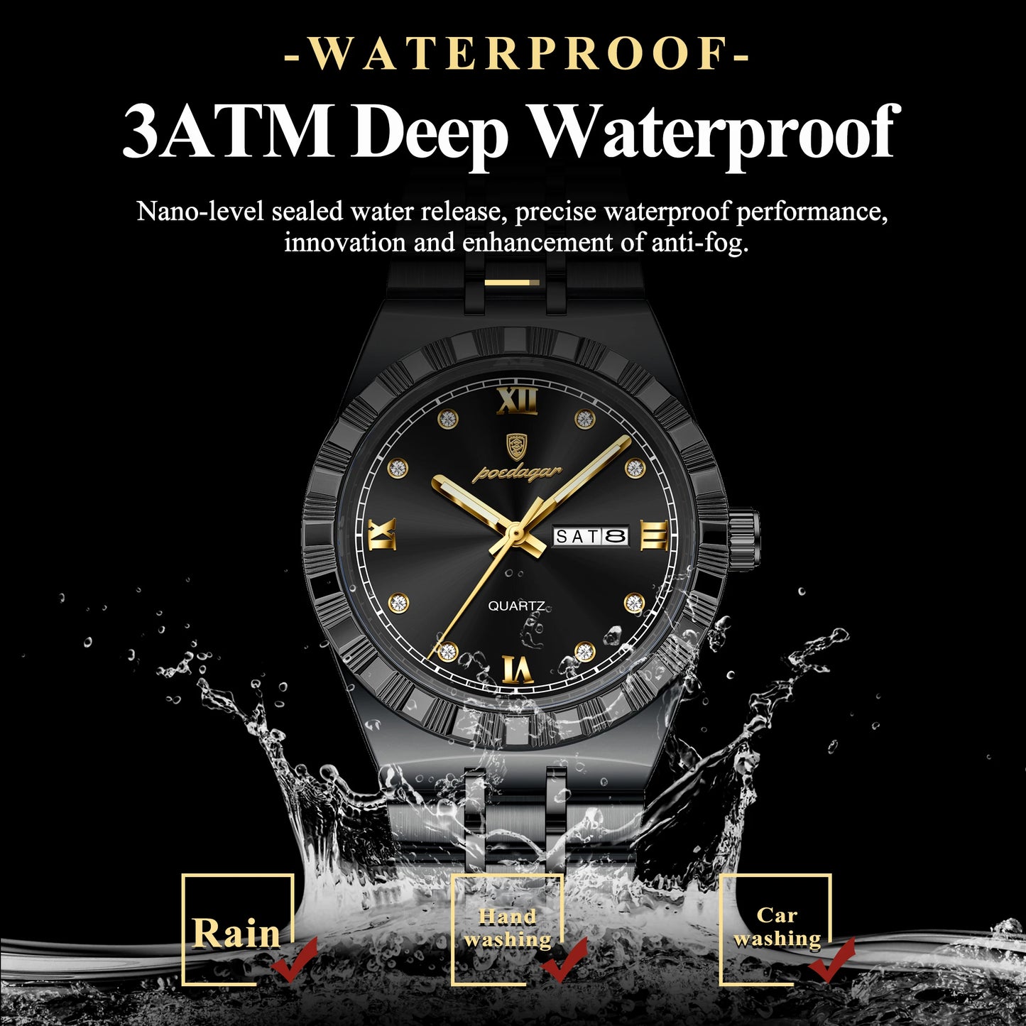 POEDAGAR Business Male Watches Waterproof Luminous Week Date Fashion Men's Wristwatch Stainless Steel Quartz Watch For Men Reloj