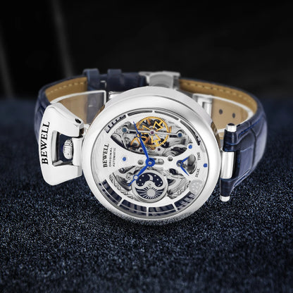 High-End Waterproof Automatic Mechanical Watch with Genuine Leather Strap And Stainless Steel Transparent Back Cover