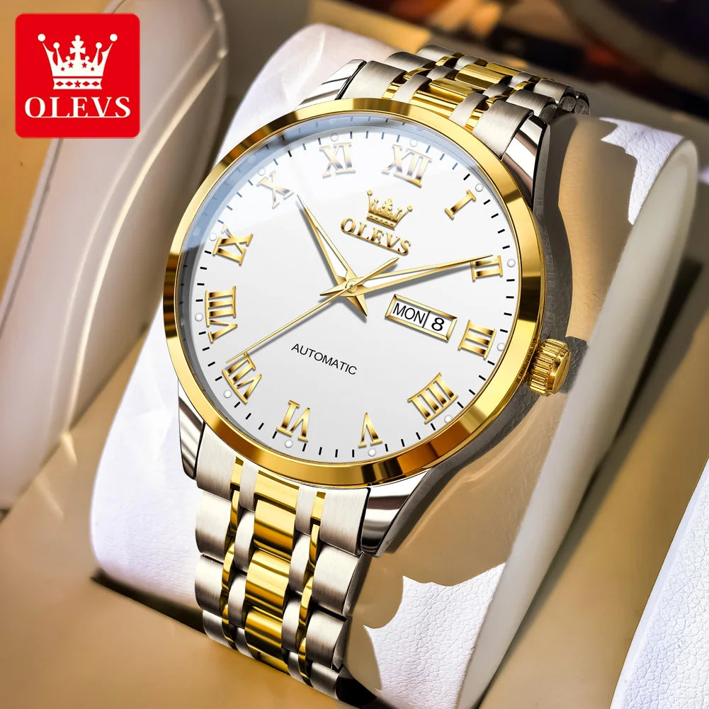 OLEVS 7060 Men's Automatic Watch Stainless steel Strap Waterproof Calendar Mechanical Watch for Men
