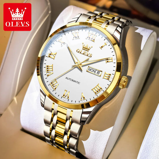 OLEVS 7060 Men's Automatic Watch Stainless steel Strap Waterproof Calendar Mechanical Watch for Men