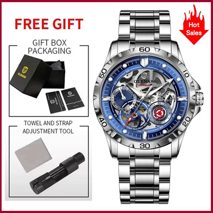 2025 New GLENAW Design Luxury Mechanical Watch Men Stainless Steel Strap Night Light 24-hour Display Waterproof Automatic Watch