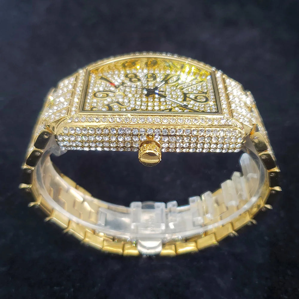 1pcs Quartz Men's Watch Luxury Fashion Wristwatch Hip-Hop Street Style Full Diamond Tonneau Date Watches for Party Accessory