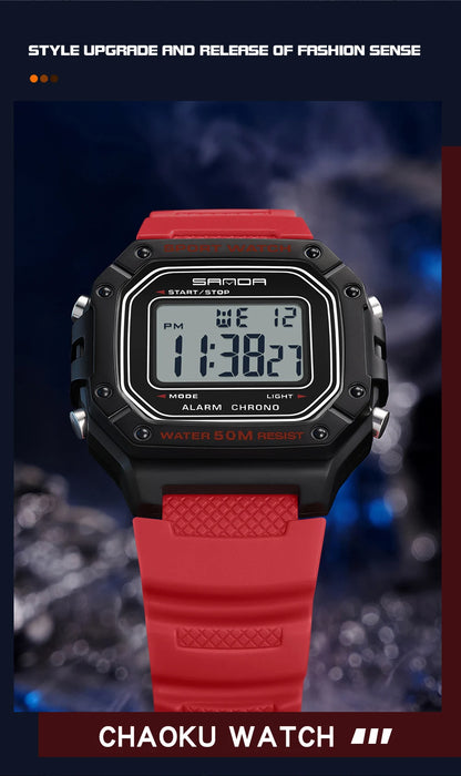SANDA Fashion 2156 Men's Electronic Watch Movement Rectangular Sports Waterproof LED Display Screen Dial Men's Electronic Watch