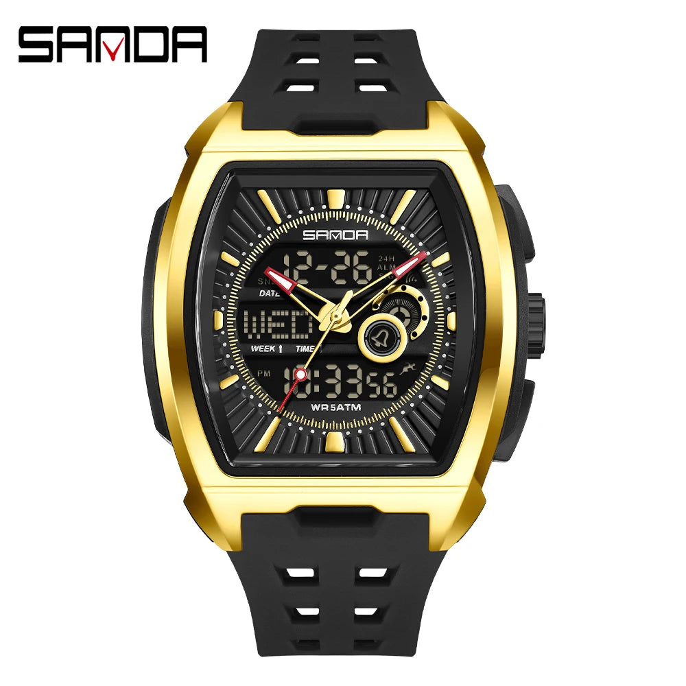 SANDA Luxury Men Wristwatch Electronic LED Display Luminous Sports Man Watch Quartz Waterproof Military Alarm Date Watches Male