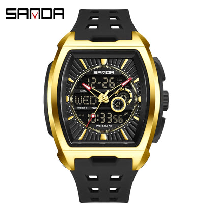 SANDA Luxury Men Wristwatch Electronic LED Display Luminous Sports Man Watch Quartz Waterproof Military Alarm Date Watches Male