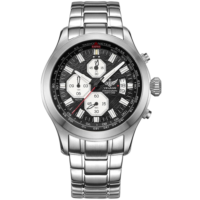 Yelang V1029S Men's Quartz Watch 42mm Japan OS00 Movement Luminous Stainless Steel 10Bar Waterproof Sports Watches