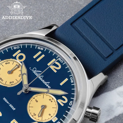 ADDIESDIVE Top Brand Man Watch 10Bar Waterproof AD2516 Super Luminous Bubble Mirror Glass VK64 Chronograph Quartz Steel Watch