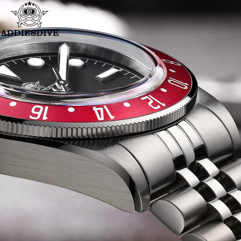 ADDIESDIVE Luxury GMT Men's Diving Watch 200m Waterproof Bubble Mirror Glass Quartz Watch BGW9 Blue Luminous Sports Watch AD2044