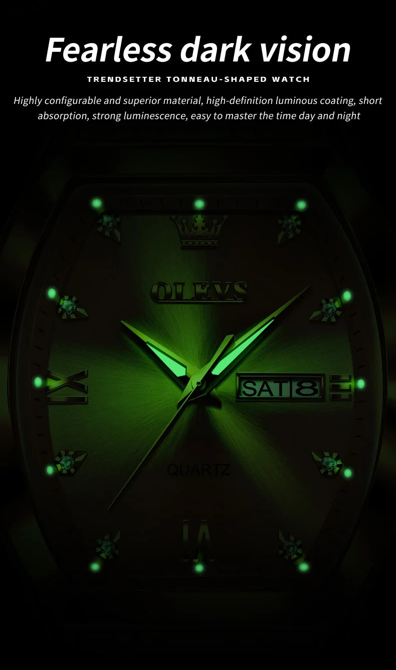 OLEVS 5528 Mens Watch Original Brand Business Quartz Watch Waterproof Luminous Watch For Man Tonneau Dial Reloj Date-Day Watch