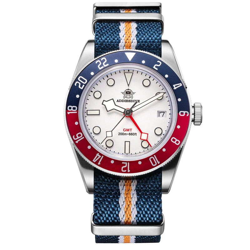 ADDIESDIVE TOP Quartz Watches 20Bar Diving BGW9 Super LuminousSwiss Ronda 515-24H GMT Watch Men's Watch relogios masculino