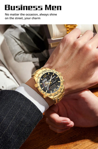 FOXBOX New Men Watches Dual Display 30M Waterproof Date Clock Wristwatch Fashion Sports Watch for Men Electronic Watches Man+Box