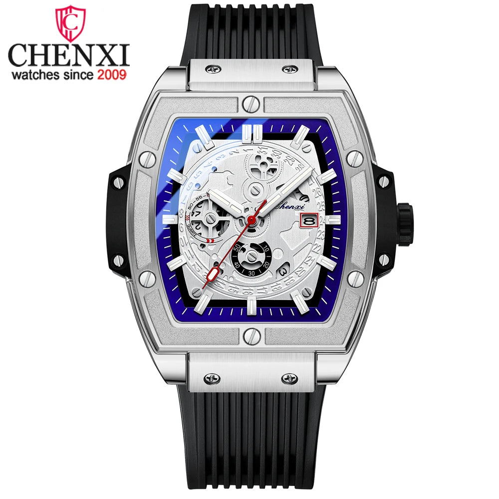 CHENXI Top Brand Popular Men Sports Watch Quartz Luxury Waterproof Silicone Strap WristWatch New Fashion Men's Date Clock