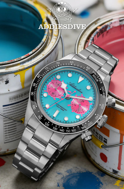 ADDIESDIVE New Luxury Mens Quartz Chronograph Watch VK64 Luxury Wristwatch Ceramic Bezel Stainless Steel 100M Waterproof AD2520