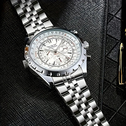 High-End Men's Watch Is a Fashionable and Functional Mechanical Clock, Made of Stainless Steel, with Hollow Design and Large Dial. Its Attractive Appearance Makes Daily Gifts, No Batteries Required, Fashionable Business Casua