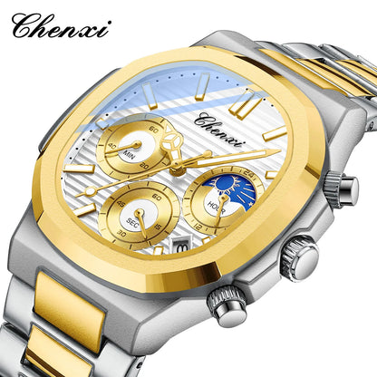 CHENXI Fashion Simple Man's Watches Timing Night Light Waterproof Functions Quartz Watch Room Gold Dial Men's Wristwatch Gift