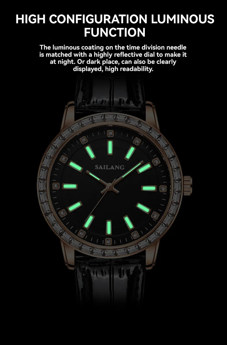 2024 New Aurora Series Fashion Light Luxury Men's Watch Temperament Black Plate Classic Night Glow Waterproof Watch