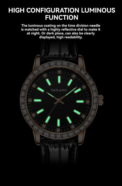 2024 New Aurora Series Fashion Light Luxury Men's Watch Temperament Black Plate Classic Night Glow Waterproof Watch