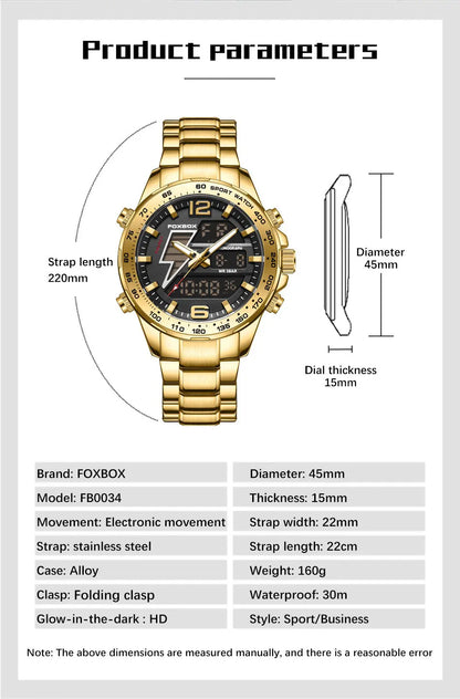 FOXBOX New Men Watches Dual Display 30M Waterproof Date Clock Wristwatch Fashion Sports Watch for Men Electronic Watches Man+Box