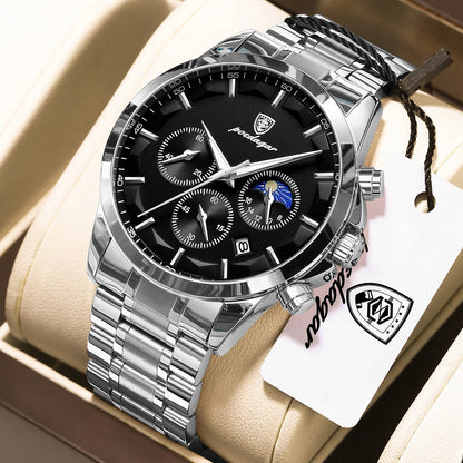 POEDAGAR Top Business Men's Watches Waterproof Luminous Stainless Steel Fashion Men Wristwatch Chronograph Date Man Quartz Watch
