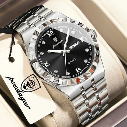 POEDAGAR Business Male Watches Waterproof Luminous Week Date Fashion Men's Wristwatch Stainless Steel Quartz Watch For Men Reloj